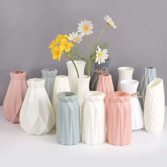 Nordic Flower Vase Imitation Ceramic Plastic Flower Vase Pot Home Living Room Desktop Decoration Wedding Birthday Decoration