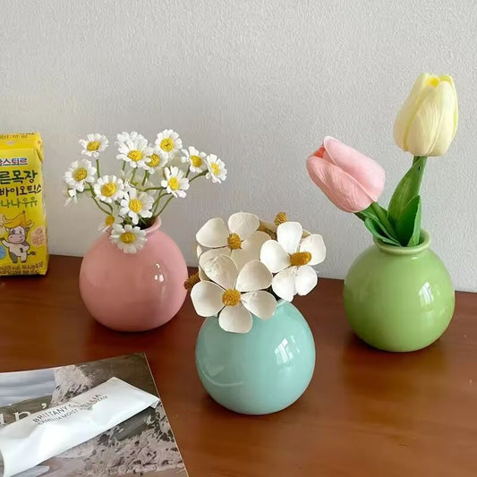 Colorful Ceramic Vase Flower Bottle Flower Vase Vases for Decoration Living Room Mini Solid Hydroponics Bottle Room Decor